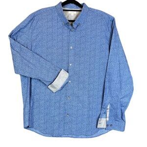 Calvin Klein Button Front Shirt Contrasting Cuffs Speckled Blues Size XXL